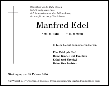 Traueranzeige von Manfred Edel von Rhein-Zeitung
