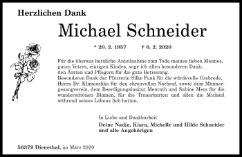Traueranzeige von Michael Schneider von Rhein-Lahn-Zeitung