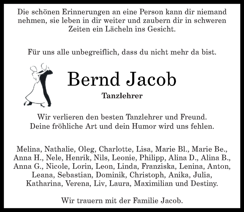  Traueranzeige für Bernd Jacob vom 01.07.2020 aus Nahe-Zeitung
