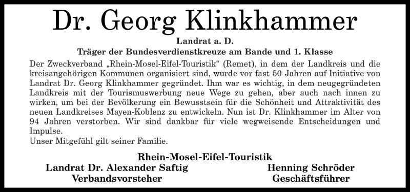  Traueranzeige für Georg Klinkhammer vom 17.06.2020 aus Rhein-Zeitung
