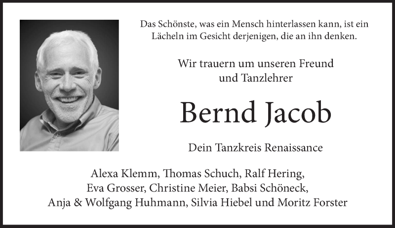  Traueranzeige für Bernd Jacob vom 02.07.2020 aus Nahe-Zeitung