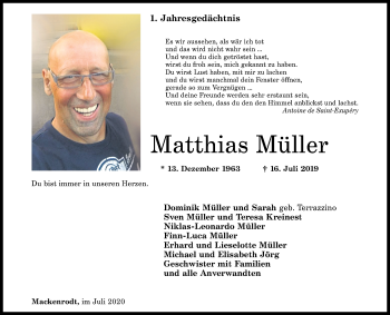 Traueranzeige von Matthias Müller von Nahe-Zeitung