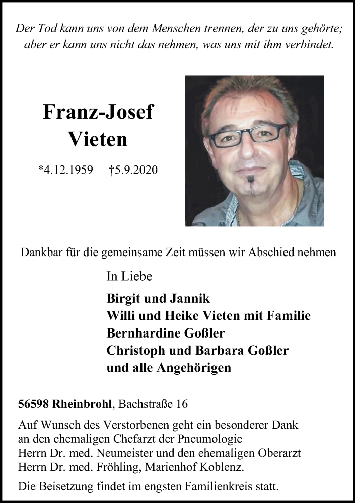  Traueranzeige für Franz-Josef Vieten vom 12.09.2020 aus Rhein-Zeitung