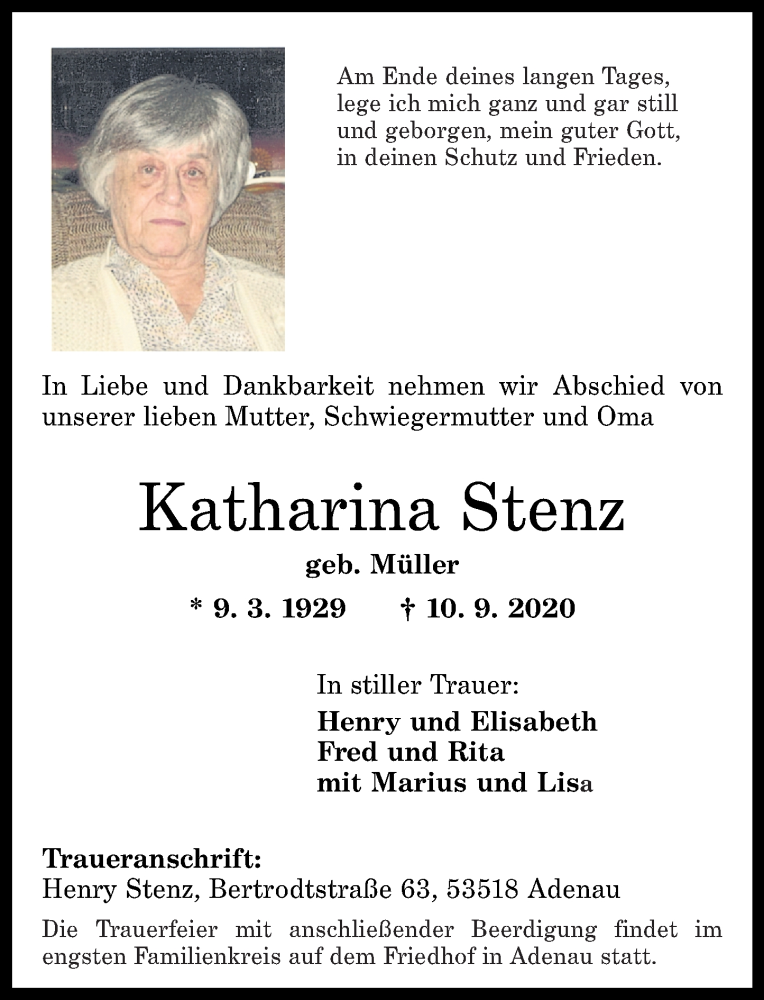 Traueranzeigen von Katharina Stenz | rz-Trauer.de