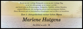 Traueranzeige von Marlene Hutgens von Rhein-Zeitung