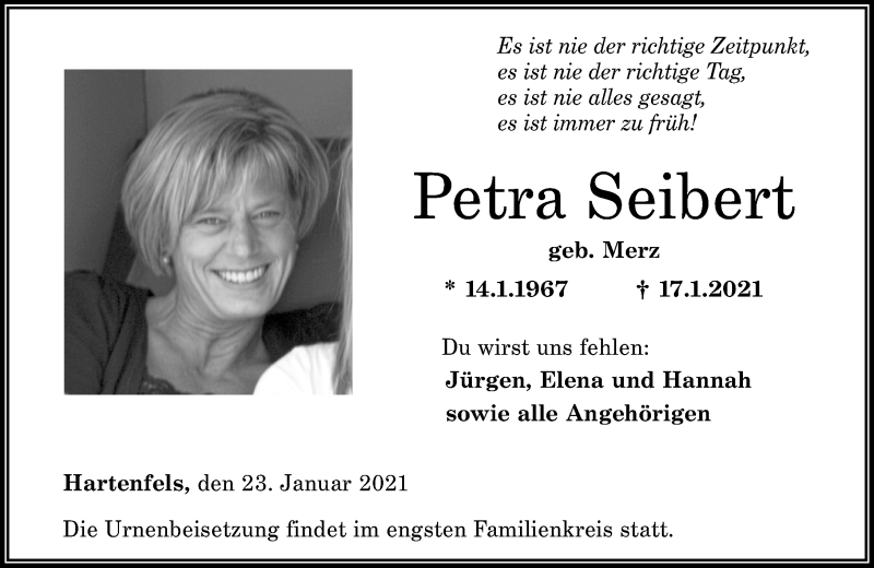  Traueranzeige für Petra Seibert vom 23.01.2021 aus Westerwälder Zeitung