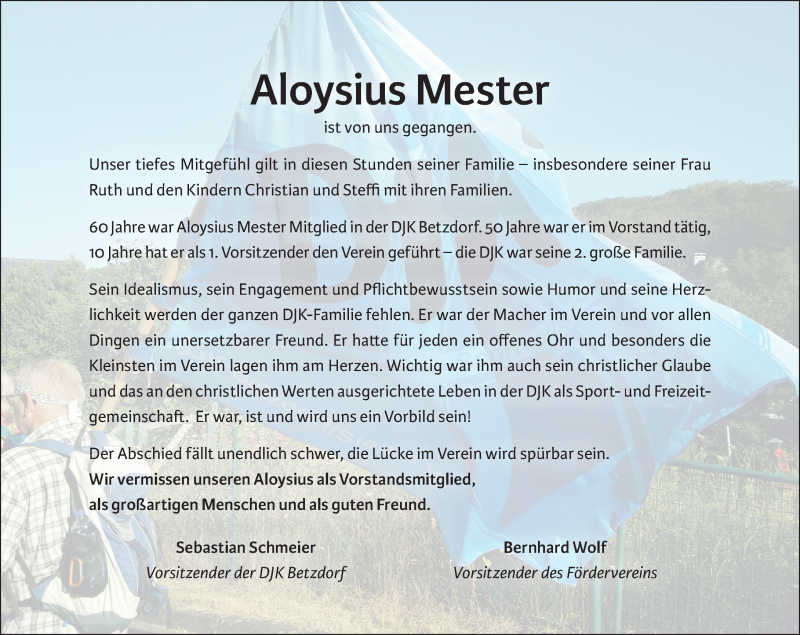  Traueranzeige für Aloysius Mester vom 11.12.2021 aus Rhein-Zeitung