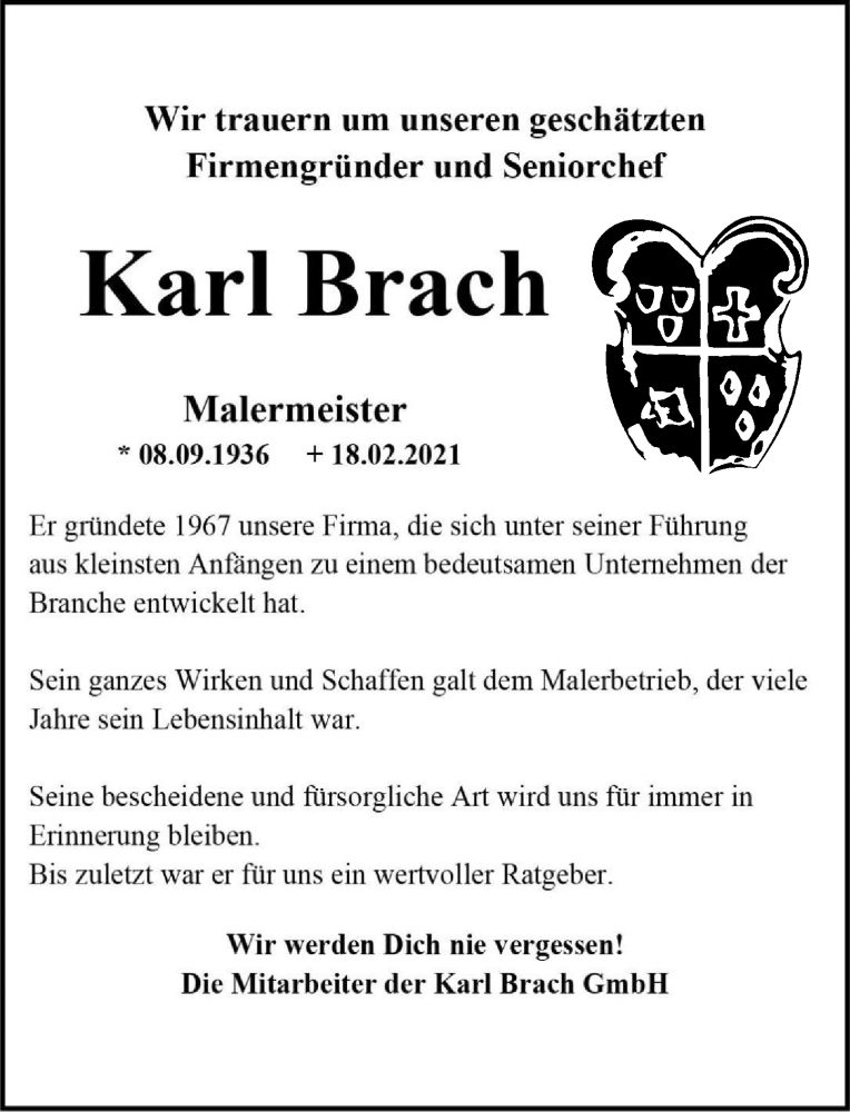 Traueranzeige für Karl Brach vom 20.02.2021 aus Westerwälder Zeitung