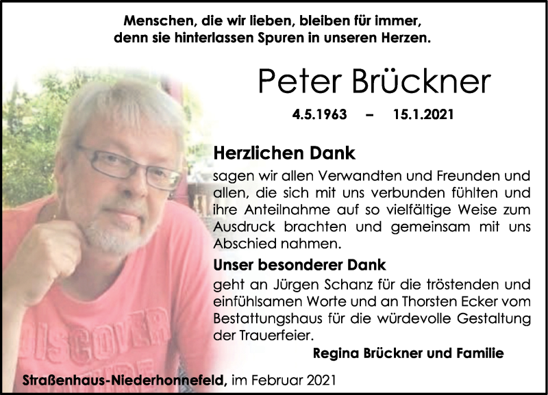 Traueranzeige für Peter Brückner vom 13.02.2021 aus Rhein-Zeitung