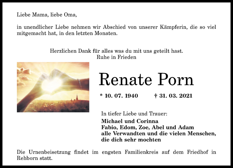 Traueranzeigen von Renate Porn rz trauer de 