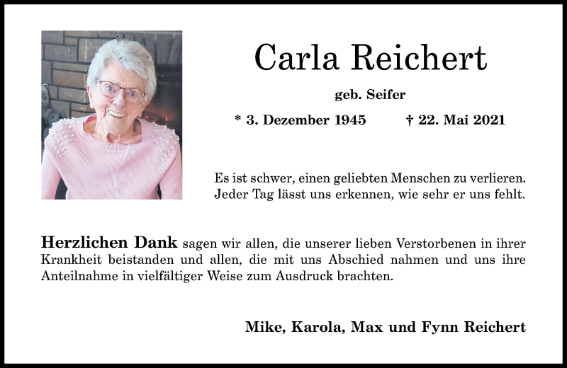  Traueranzeige für Carla Reichert vom 03.07.2021 aus Rhein-Zeitung