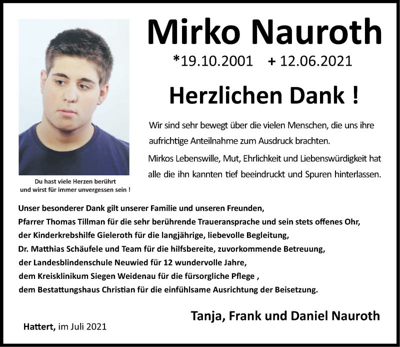  Traueranzeige für Mirko Nauroth vom 30.07.2021 aus Westerwälder Zeitung