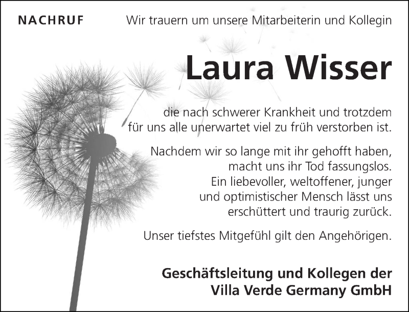  Traueranzeige für Laura Wisser vom 11.08.2021 aus Westerwälder Zeitung
