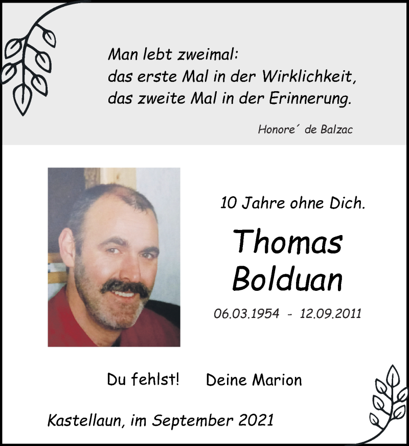 Traueranzeige für Thomas Bolduan vom 11.09.2021 aus Rhein-Hunsrück-Zeitung