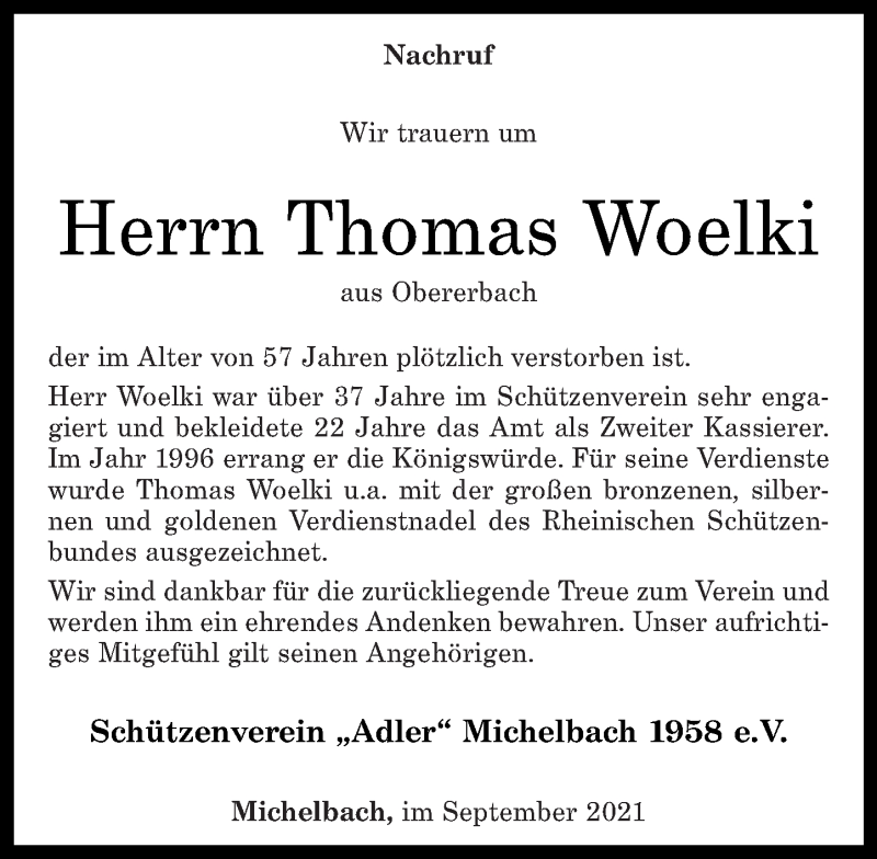  Traueranzeige für Thomas Woelki vom 15.09.2021 aus Rhein-Zeitung