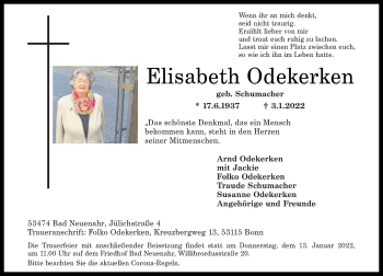 Traueranzeige von Elisabeth Odekerken von Rhein-Zeitung
