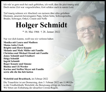 Traueranzeige von Holger Schmidt von Rhein-Zeitung