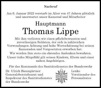 Traueranzeige von Thomas Lippe von Rhein-Zeitung