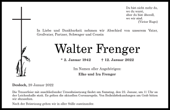 Traueranzeige von Walter Frenger von Oeffentlicher Anzeiger
