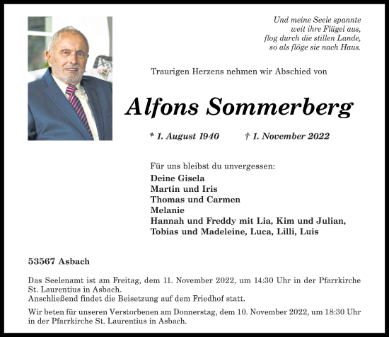 Traueranzeigen von Alfons Sommerberg | rz-trauer.de