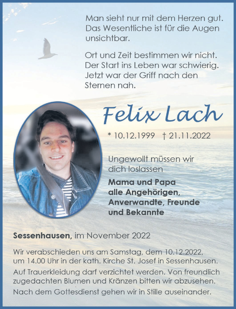  Traueranzeige für Felix Lach vom 26.11.2022 aus Westerwälder Zeitung