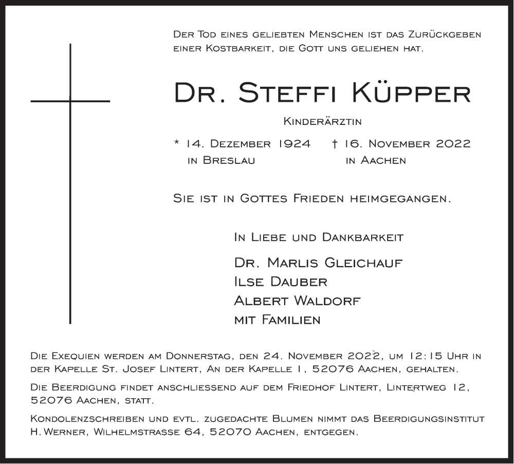  Traueranzeige für Steffi Küpper vom 19.11.2022 aus Rhein-Zeitung