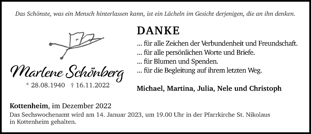  Traueranzeige für Marlene Schönberg vom 17.12.2022 aus Rhein-Zeitung
