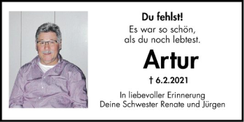 Traueranzeige von Arthur Witt von Rhein-Zeitung