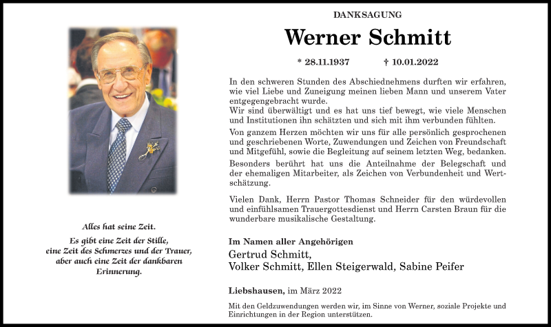  Traueranzeige für Werner Schmitt vom 05.03.2022 aus Rhein-Hunsrück-Zeitung