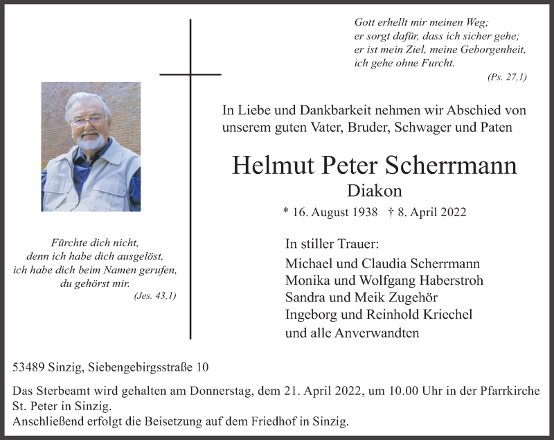  Traueranzeige für Helmut Peter Scherrmann vom 16.04.2022 aus Rhein-Zeitung