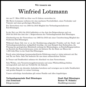 Traueranzeigen von Winfried Lotzmann | rz-trauer.de