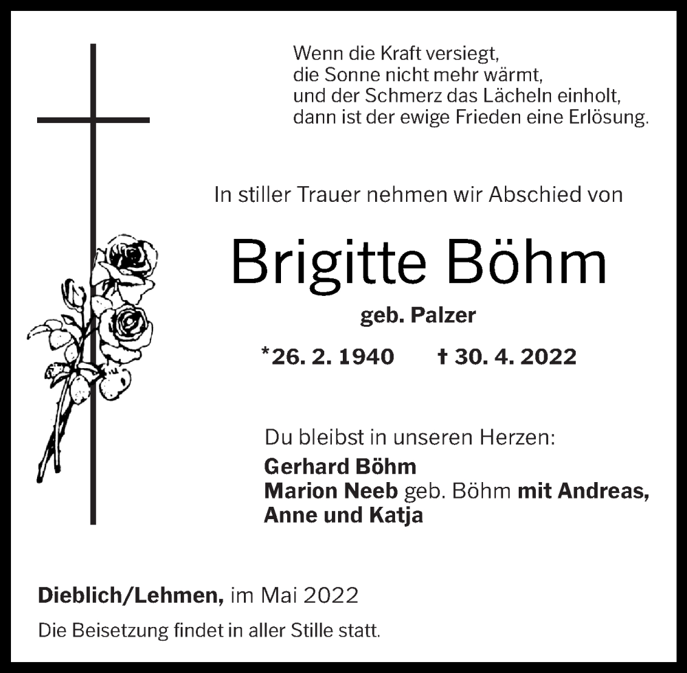 Traueranzeigen von Brigitte Böhm rztrauer.de