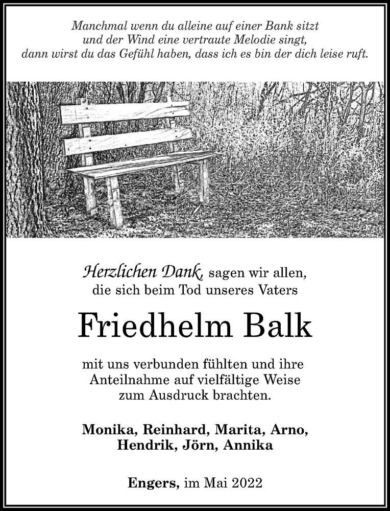  Traueranzeige für Friedhelm Balk vom 14.05.2022 aus Rhein-Zeitung