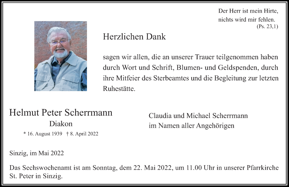  Traueranzeige für Helmut Peter Scherrmann vom 14.05.2022 aus Rhein-Zeitung