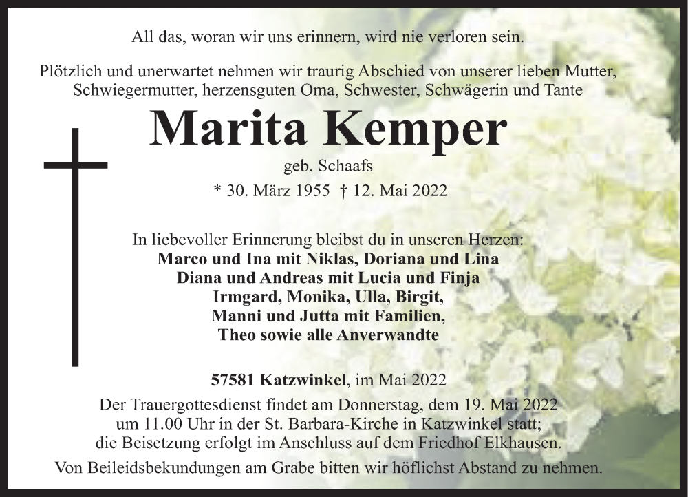 Traueranzeigen Von Marita Kemper Rz Trauerde 1687