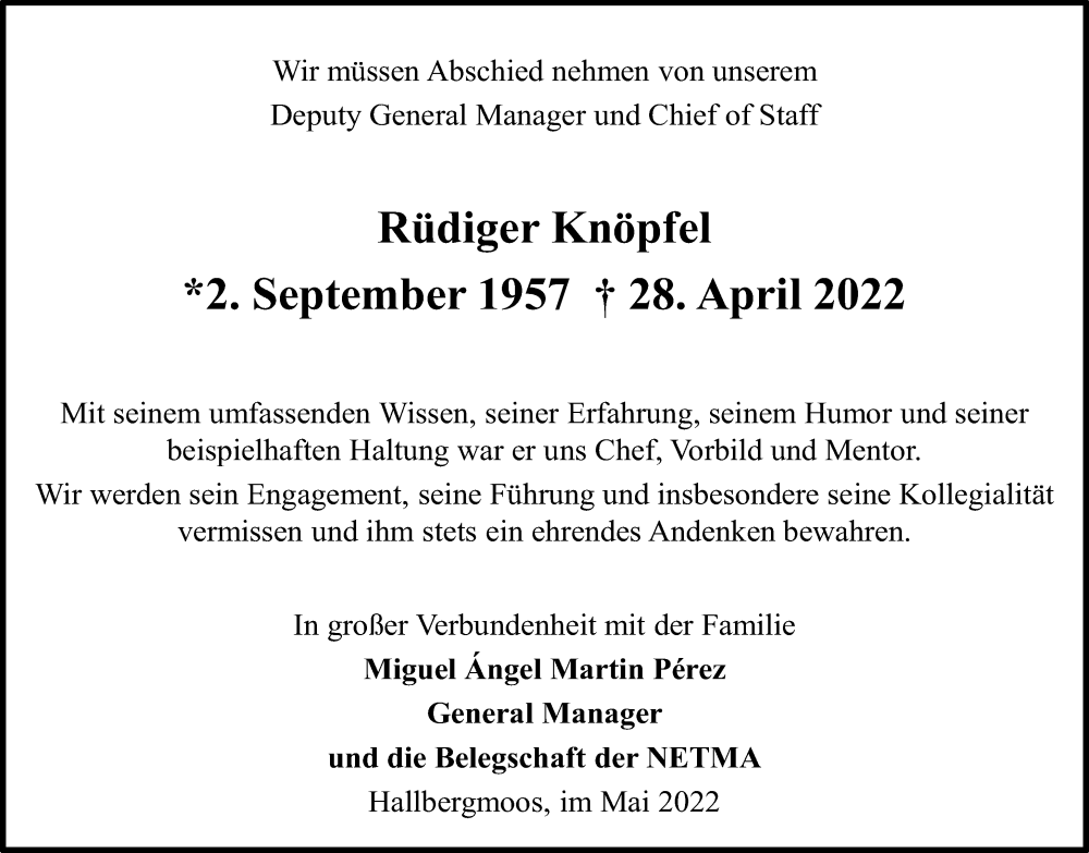  Traueranzeige für Rüdiger Knöpfel vom 16.05.2022 aus Rhein-Zeitung