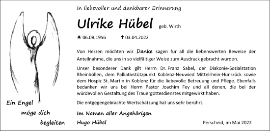 Traueranzeige von Ulrike Hübel von Rhein-Zeitung