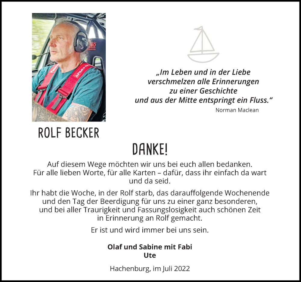  Traueranzeige für Rolf Becker vom 09.07.2022 aus Westerwälder Zeitung, Rhein-Zeitung