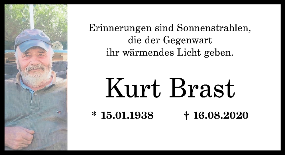  Traueranzeige für Kurt Brast vom 16.08.2022 aus Westerwälder Zeitung