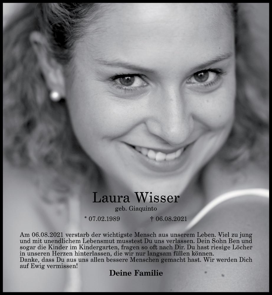  Traueranzeige für Laura Wisser vom 06.08.2022 aus Westerwälder Zeitung