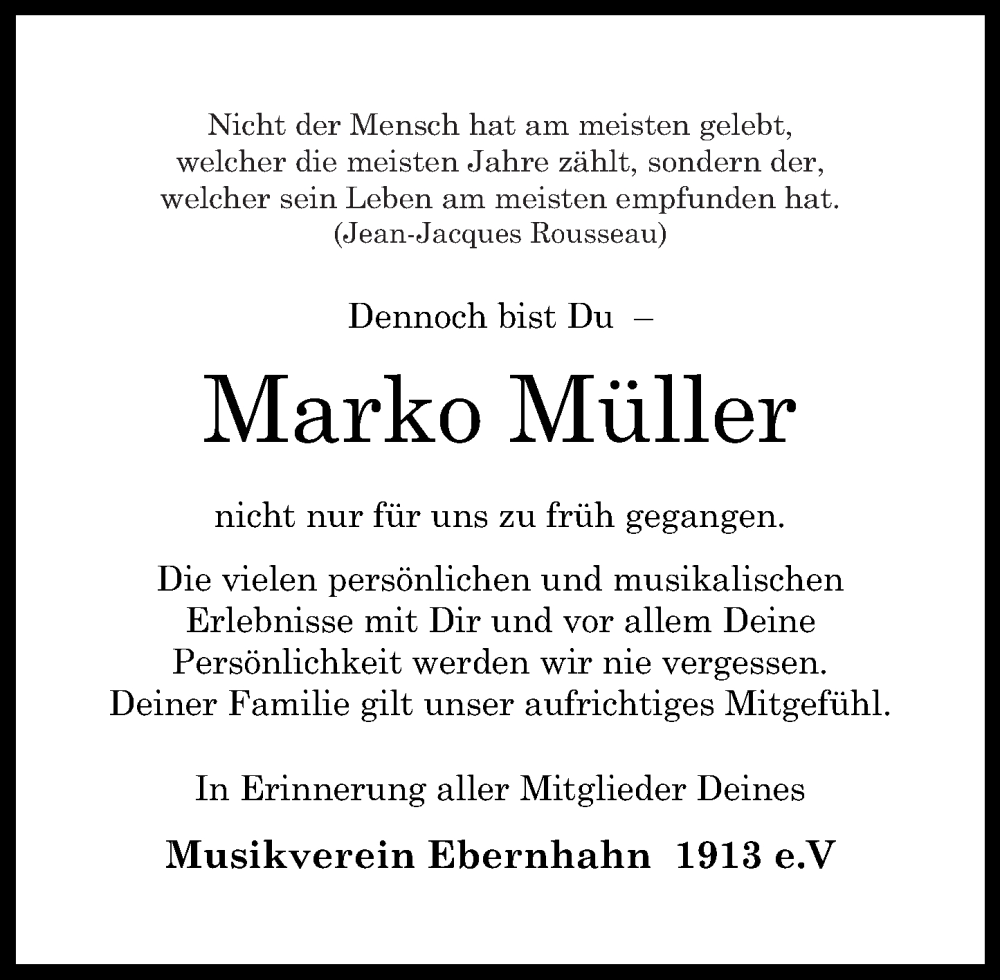  Traueranzeige für Marko Müller vom 08.08.2022 aus Rhein-Zeitung, Westerwälder Zeitung