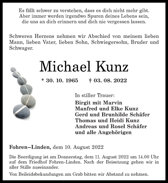 Traueranzeigen Von Michael Kunz Rz Trauer De