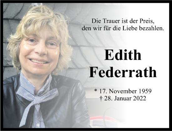 Traueranzeige von Edith Federrath von Rhein-Zeitung