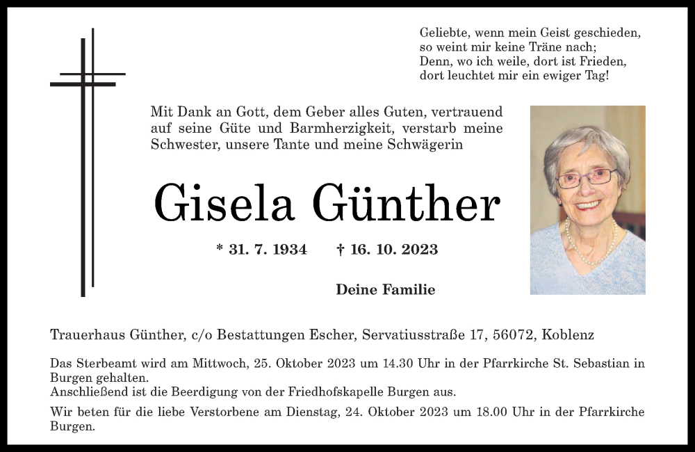 Traueranzeigen von Gisela Günther | rz-trauer.de
