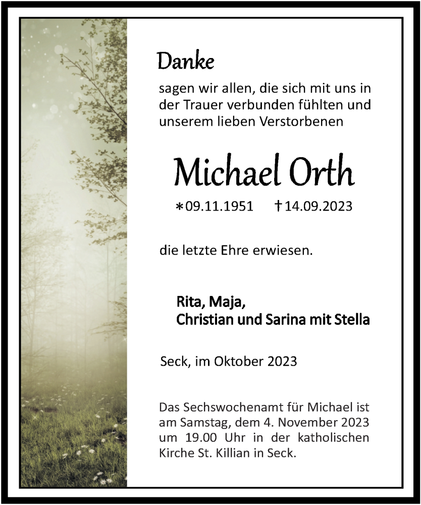  Traueranzeige für Michael Orth vom 14.10.2023 aus Westerwälder Zeitung