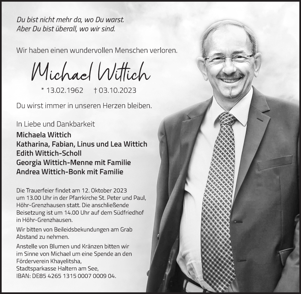 Traueranzeigen von Michael Wittich | rz-trauer.de