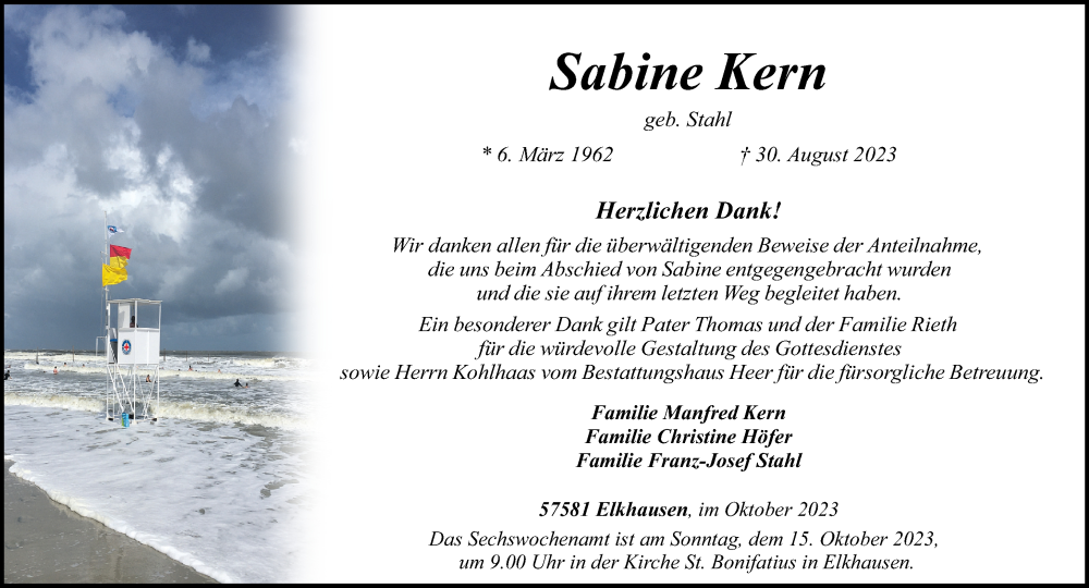 Traueranzeigen von Sabine Kern | rz-trauer.de