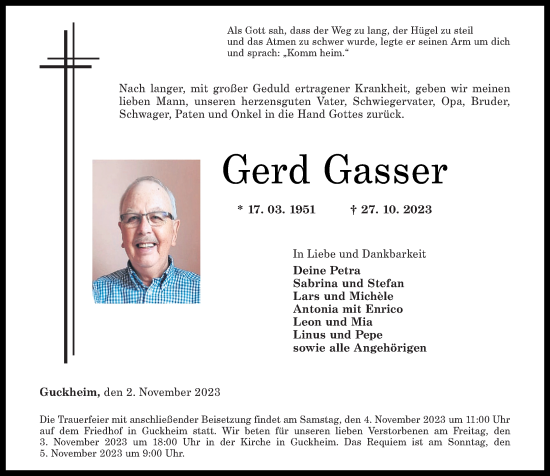 Traueranzeigen von Gerd Gasser | rz-trauer.de