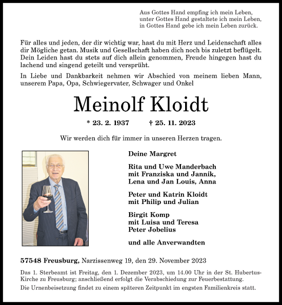 Traueranzeige von Meinolf Kloidt von Rhein-Zeitung