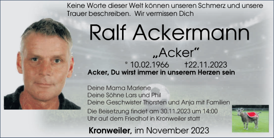 Traueranzeige von Ralf Ackermann von Nahe-Zeitung